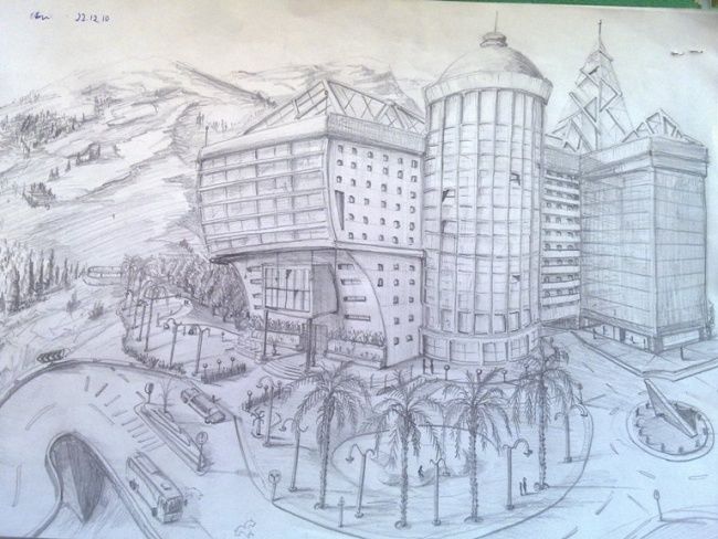 Drawing titled "Commercial area" by Avi Wass, Original Artwork