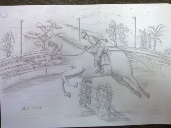 Dessin intitulée "Horse with jocky" par Avi Wass, Œuvre d'art originale