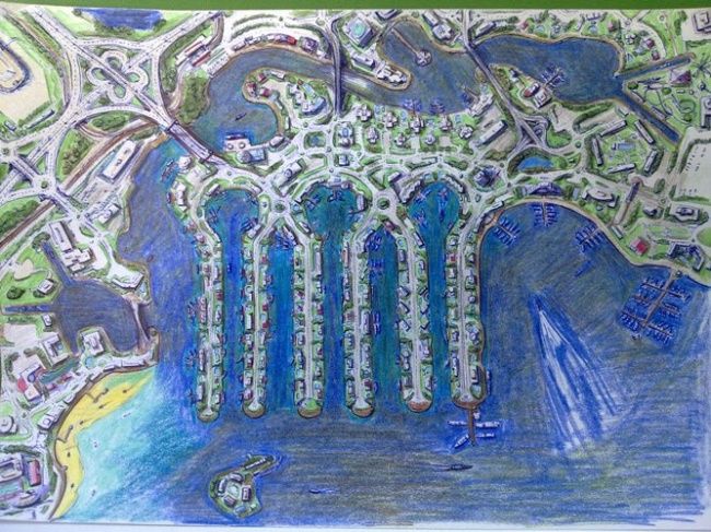 Рисунок под названием "City lagoons Over v…" - Avi Wass, Подлинное произведение искусства