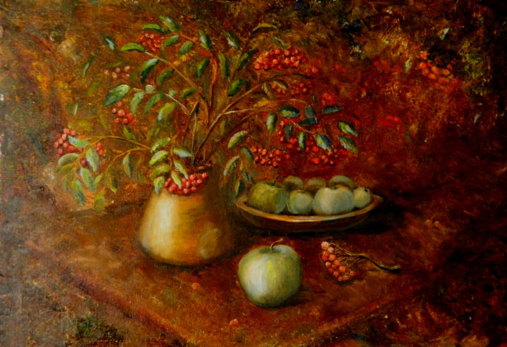 Painting titled "Букет рябины" by Irina Pozdina, Original Artwork, Oil