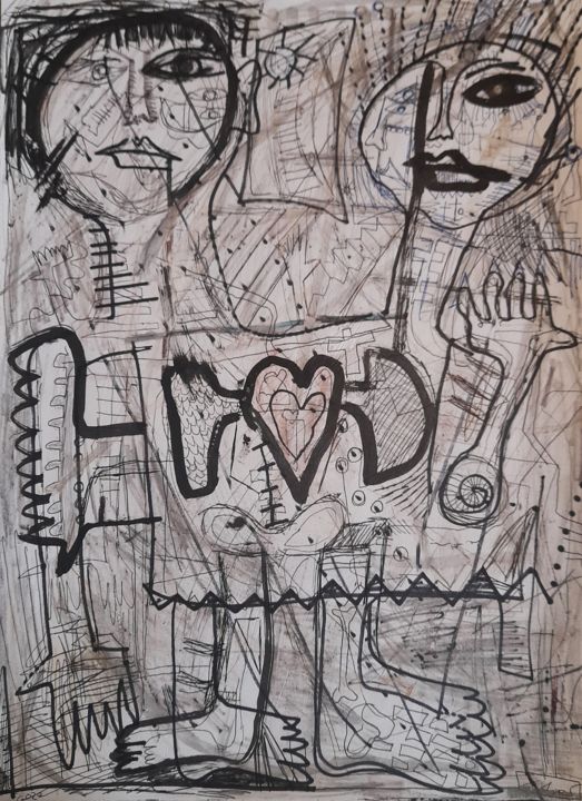 Dibujo titulada "Corazonermanás" por Eddie Arxé, Obra de arte original, Tinta