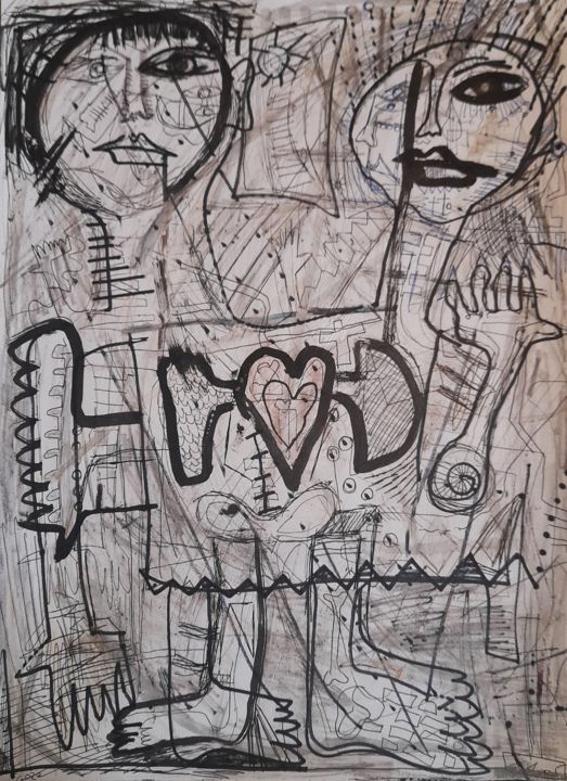 Drawing titled "Corazonermanás" by Eddie Arxé, Original Artwork, Ink