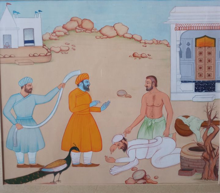 Painting titled "JANAMSHAKHIE OF GUR…" by Avtar Singh Avtar, Original Artwork, Tempera