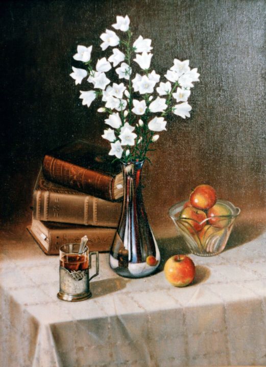 Painting titled "Still-life with the…" by Vladimir Abaimov, Original Artwork, Oil