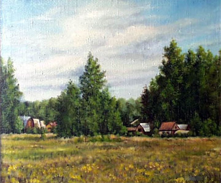 Painting titled "Among the Fields. D…" by Vladimir Abaimov, Original Artwork, Oil
