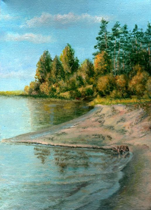 Painting titled "On Talmenka River.…" by Vladimir Abaimov, Original Artwork, Oil