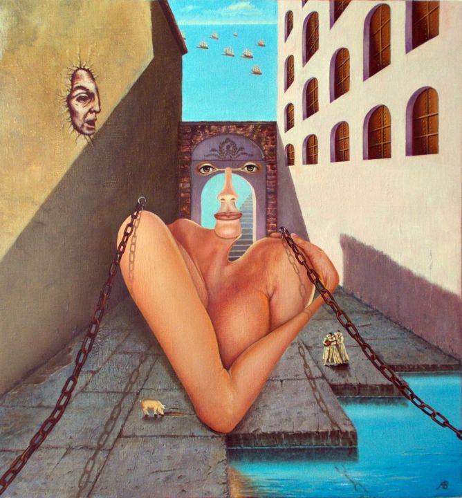 Painting titled "On the Edge. На краю" by Vladimir Abaimov, Original Artwork, Oil