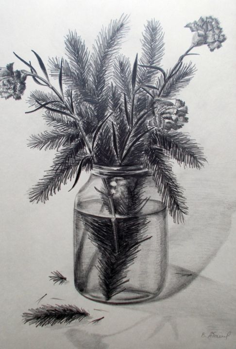 Dessin intitulée "Christmas Tree with…" par Vladimir Abaimov, Œuvre d'art originale, Crayon
