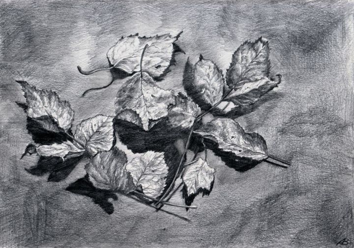Dessin intitulée "The Dry Leaves.  Су…" par Vladimir Abaimov, Œuvre d'art originale, Crayon
