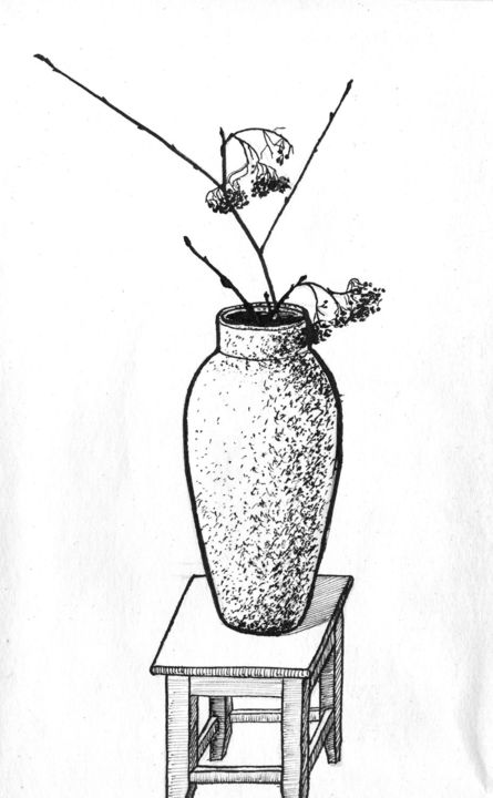 Drawing titled "Vase with a Branch.…" by Vladimir Abaimov, Original Artwork, Ink