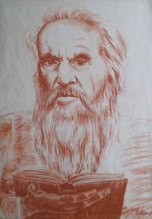 Dessin intitulée "Lev Tolstoy. Лев То…" par Vladimir Abaimov, Œuvre d'art originale, Craie
