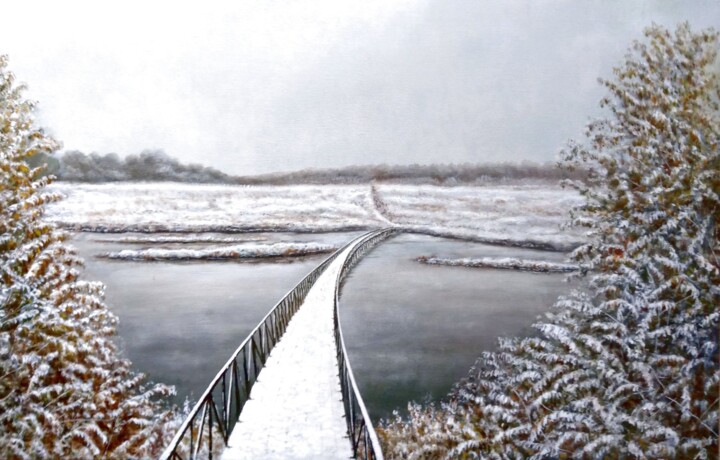 Картина под названием "First Snow on Inia…" - Владимир Абаимов, Подлинное произведение искусства, Масло
