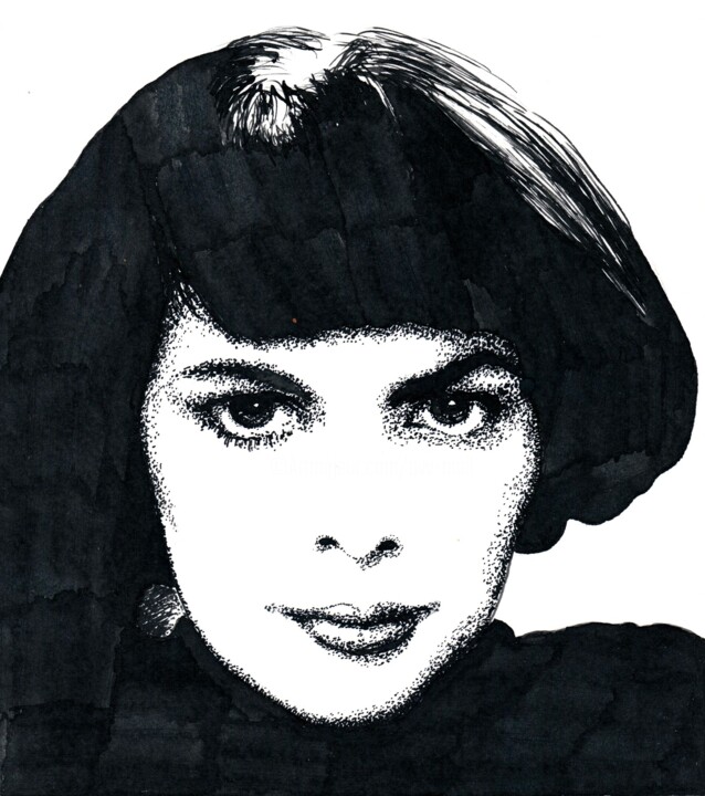 Рисунок под названием "Mireille Mathieu 6…" - Владимир Абаимов, Подлинное произведение искусства, Чернила