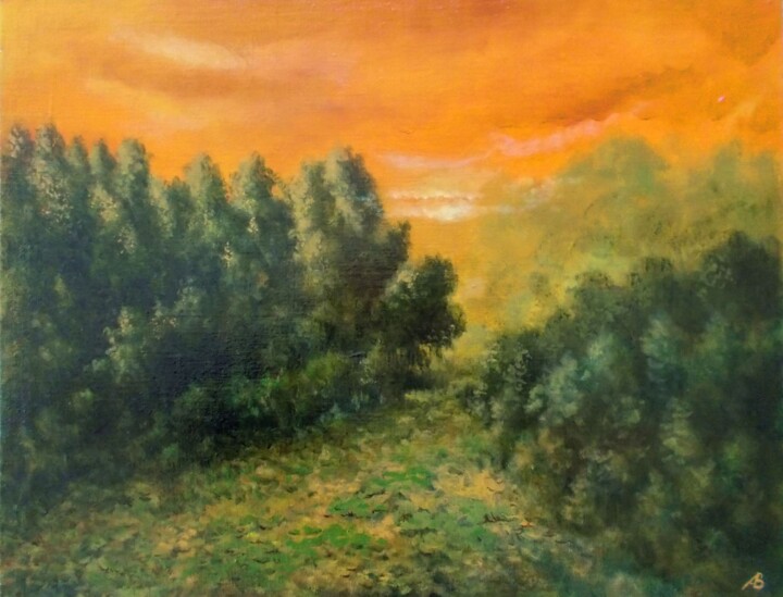 Painting titled "On the Sunset / На…" by Vladimir Abaimov, Original Artwork, Oil