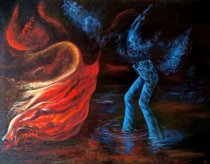Painting titled "Flash In The Night…" by Vladimir Abaimov, Original Artwork, Oil