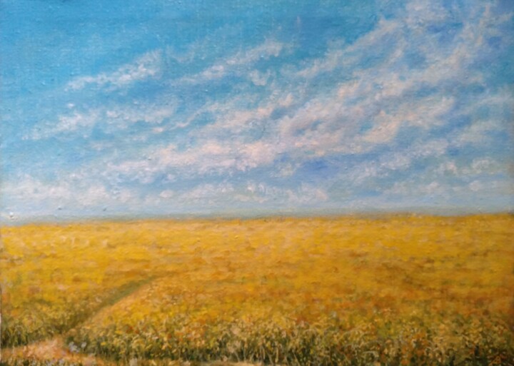 Painting titled "Field, Sky, Clouds…" by Vladimir Abaimov, Original Artwork, Oil