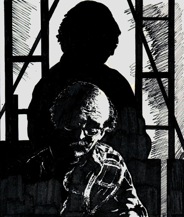 Рисунок под названием "The Shadow 5 / Тень…" - Владимир Абаимов, Подлинное произведение искусства, Чернила