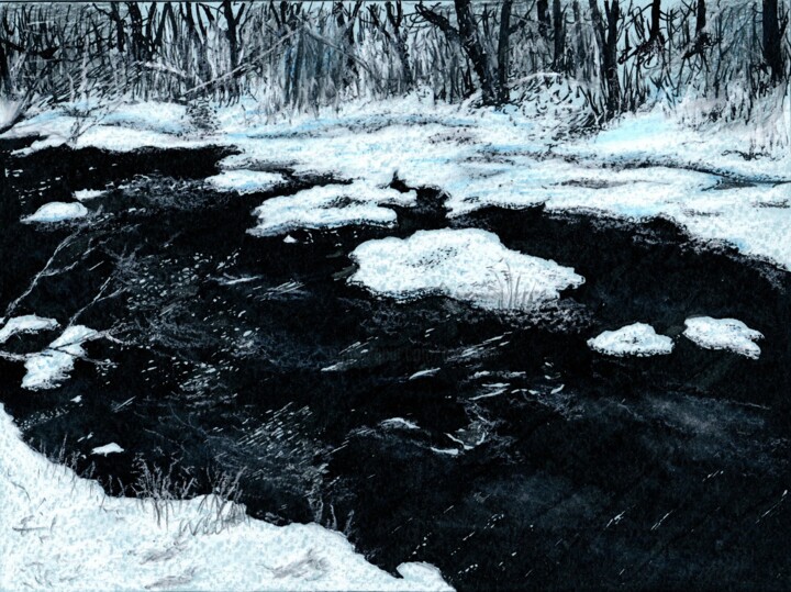 Рисунок под названием "Last Snow /   После…" - Владимир Абаимов, Подлинное произведение искусства, Чернила