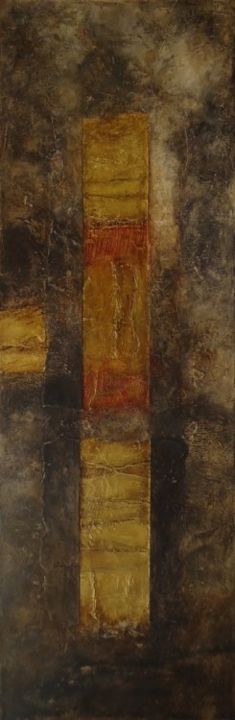 Painting titled "TOTEM OR" by Annick Volant-Vettu (AVVA), Original Artwork, Acrylic Mounted on Wood Stretcher frame