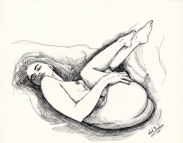 Рисунок под названием "nude4.jpg" - Awik Balaian, Подлинное произведение искусства, Чернила