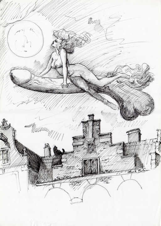 Dibujo titulada "witch of Amsterdam" por Awik Balaian, Obra de arte original, Tinta