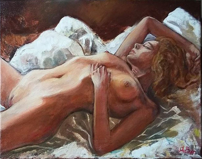 Painting titled "nude" by Awik Balaian, Original Artwork, Acrylic