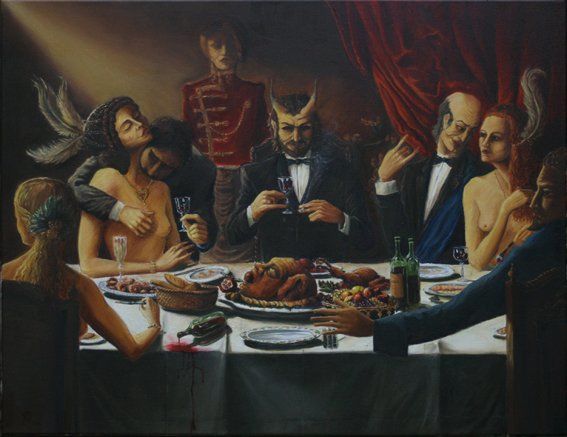 Painting titled "Devil's Dinner" by Awik Balaian, Original Artwork, Oil