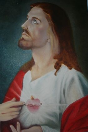 Peinture intitulée "corazon de jesus" par Alejandra Woodcock, Œuvre d'art originale