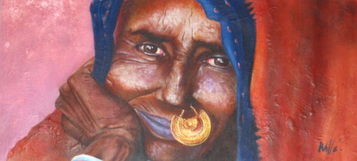 Painting titled "Femme indienne" by Axelle Hallé, Original Artwork, Acrylic