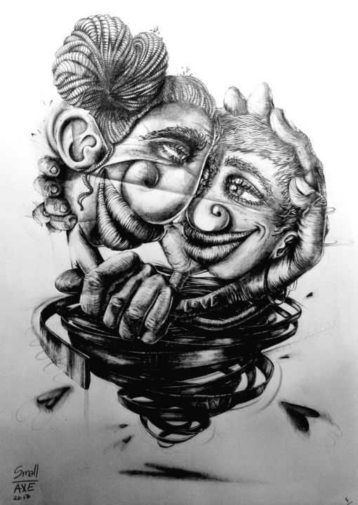 Drawing titled "Mother and son" by Axelle Hallé, Original Artwork, Pencil