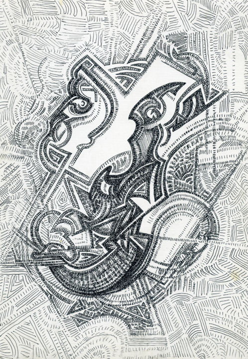 Drawing titled "mask" by Ax Malin, Original Artwork, Ballpoint pen