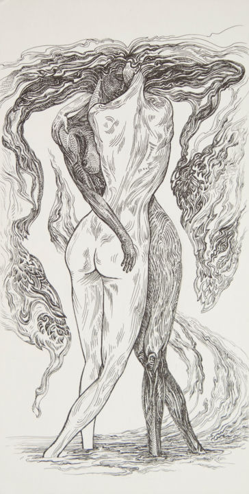 Drawing titled "embrace" by Ax Malin, Original Artwork, Ballpoint pen