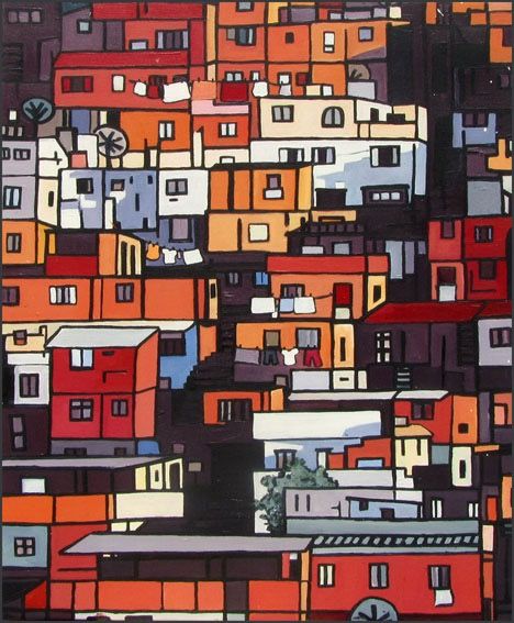 Pittura intitolato "favelas au soleil" da Ax Creart, Opera d'arte originale, Acrilico