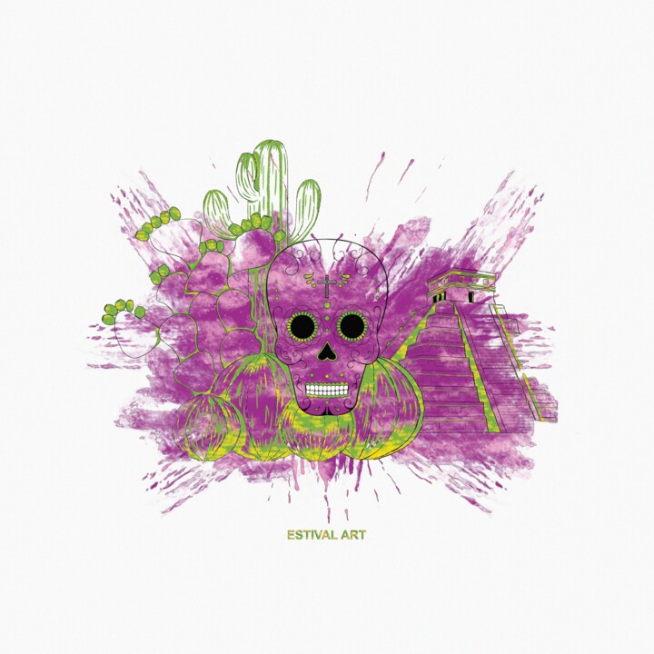 Digital Arts titled "MEXICO purple" by Axel Estival, Original Artwork, Digital Painting
