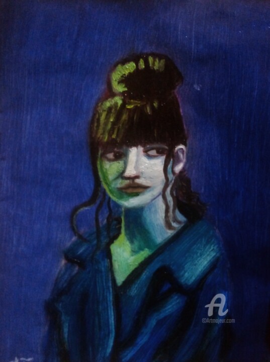 Malerei mit dem Titel "La mujer fovista II" von Axel Frías, Original-Kunstwerk, Öl