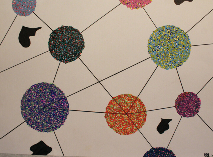 Drawing titled "Atomes" by Axel Van Steenberghe, Original Artwork, Marker