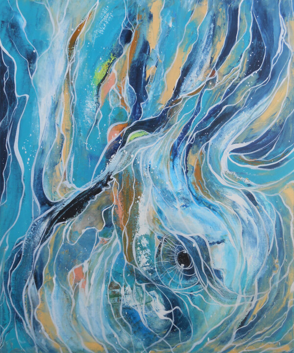 제목이 "L'Oeil de Neptune"인 미술작품 Axelle Bosler로, 원작, 기름 나무 들것 프레임에 장착됨