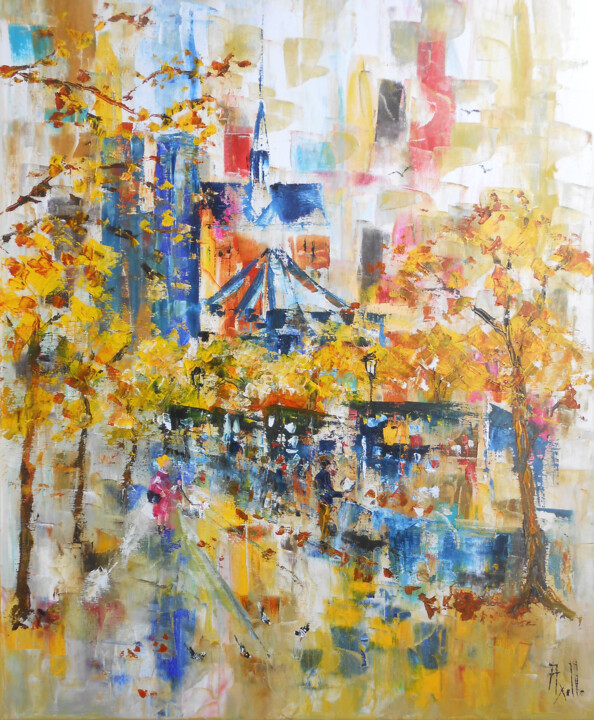 Peinture intitulée "Paris, Quai de Seine" par Axelle Bosler, Œuvre d'art originale, Huile Monté sur Châssis en bois