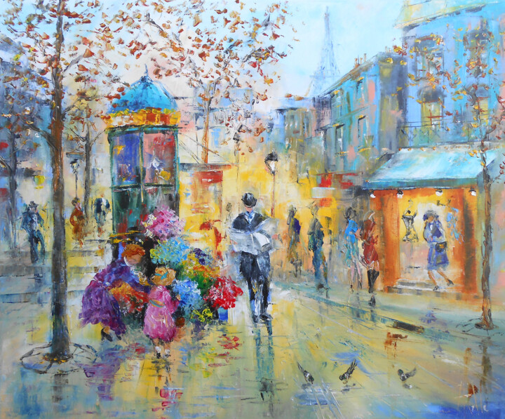 Painting titled "Paris, Promenade au…" by Axelle Bosler, Original Artwork, Oil Mounted on Wood Stretcher frame