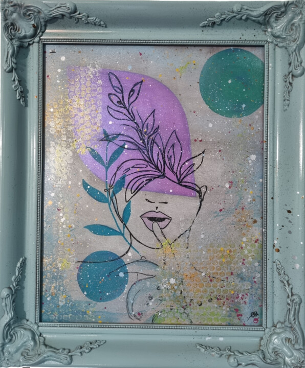 Painting titled "Miss Bucolique" by Axelle Chardon, Original Artwork, Acrylic Mounted on Wood Panel