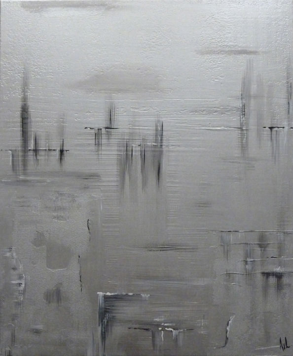 Painting titled "Gris abstrait" by Axelle Favre, Original Artwork, Acrylic