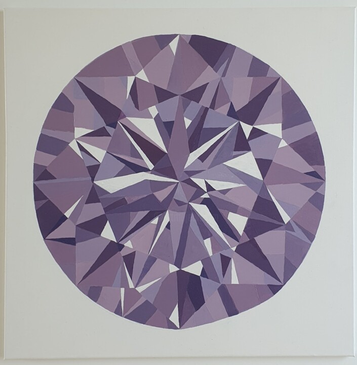 Painting titled "Diamond in lilac co…" by Axinya Abramova, Original Artwork, Acrylic Mounted on Wood Stretcher frame