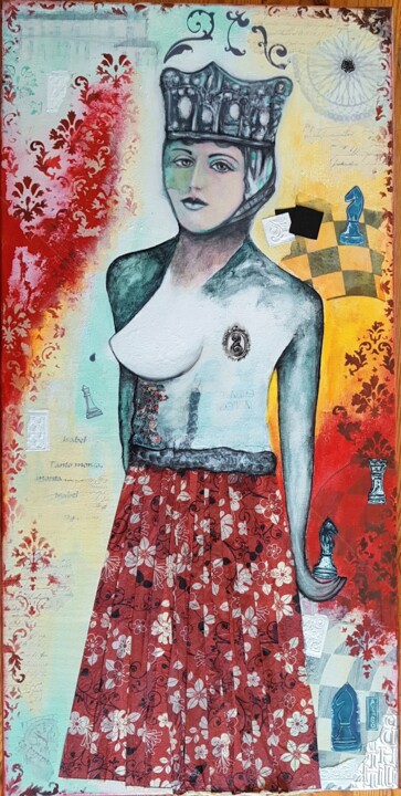 Painting titled ""Dame Isabelle au c…" by Aya So, Original Artwork, Acrylic Mounted on Wood Stretcher frame