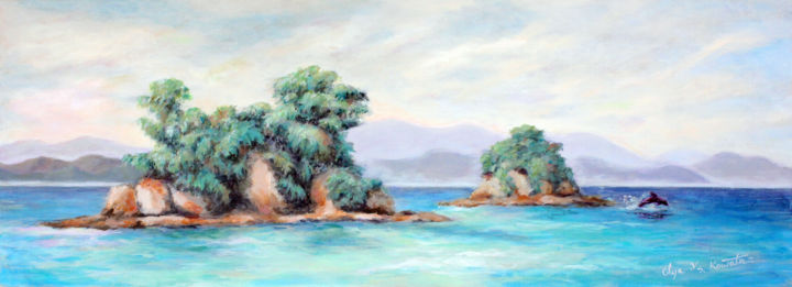 Ζωγραφική με τίτλο "Paihia Islands" από Ayasophie, Αυθεντικά έργα τέχνης, Ακρυλικό Τοποθετήθηκε στο Ξύλινο φορείο σκελετό