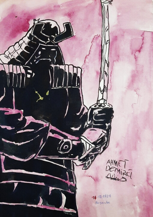 Dessin intitulée "Samurai" par Ayca Demirel, Œuvre d'art originale, Aquarelle