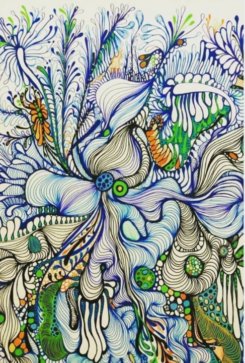 Drawing titled "blue think" by Ayda Raoofi, Original Artwork, Pencil