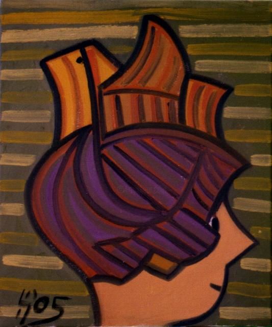 Malerei mit dem Titel "Frau mit Vogelhut" von Salim Aydogan, Original-Kunstwerk