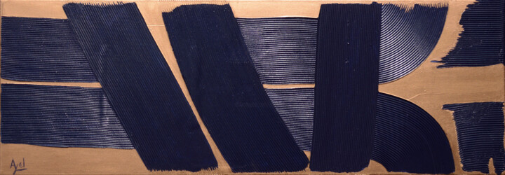 Pittura intitolato "Bleu sombre et cuiv…" da Ayel, Opera d'arte originale, Acrilico