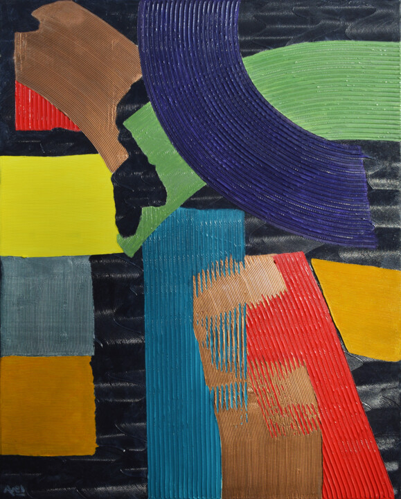 Painting titled "Diagonale en cuivre" by Ayel, Original Artwork, Acrylic