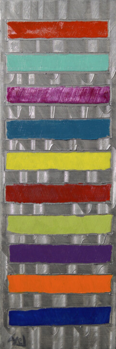 Schilderij getiteld "Dix couleurs" door Ayel, Origineel Kunstwerk, Acryl Gemonteerd op Frame voor houten brancard